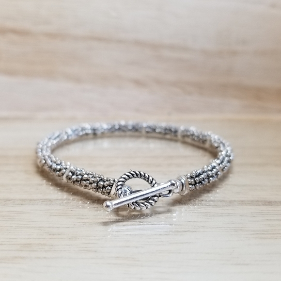 Ladies Beaded Silver Toggle Bracelet - Picture 4 of 12